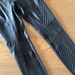 SPANX Black Faux Leather Leggings with Ribbed Detail